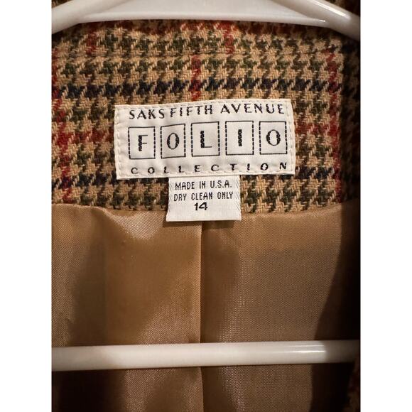 Vintage Saks Fifth Avenue Folio Houndstooth Wool Blazer USA large - Picture 14 of 15
